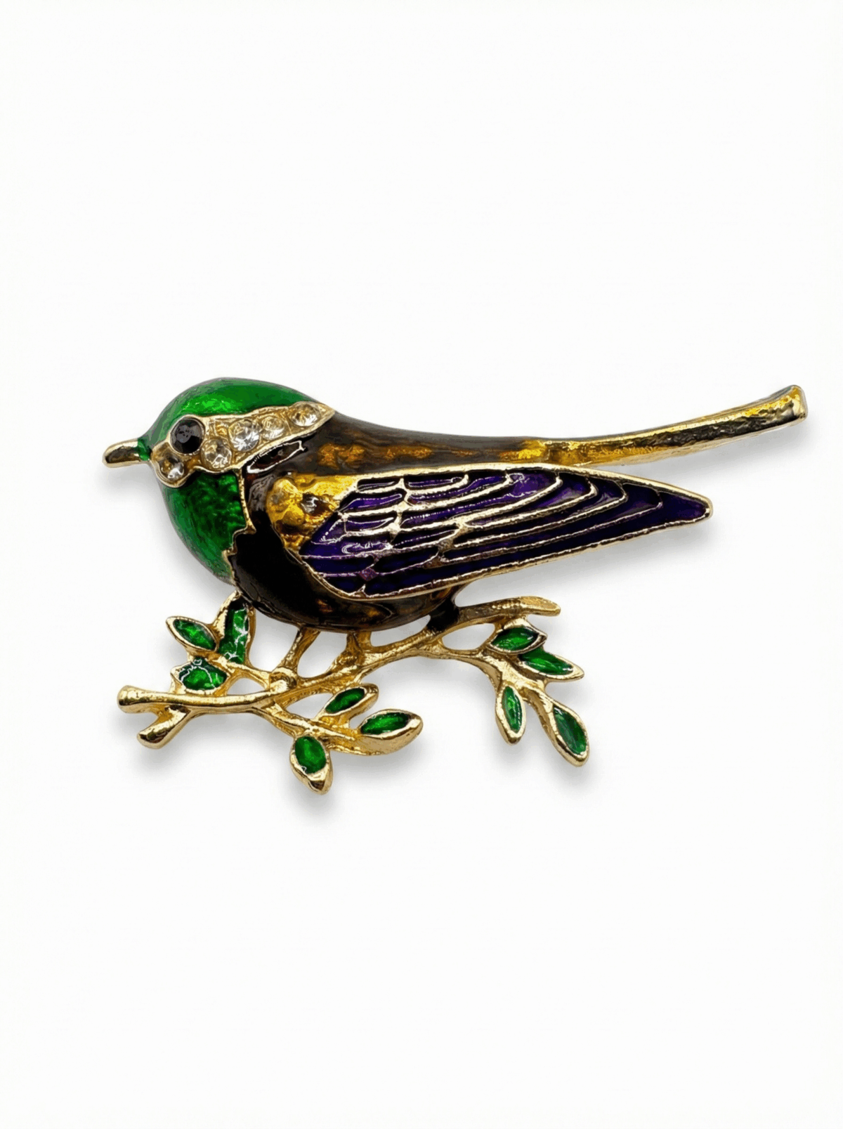 Colorful Enamel Songbird Brooch – Bird on Branch