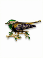 Colorful Enamel Songbird Brooch – Bird on Branch
