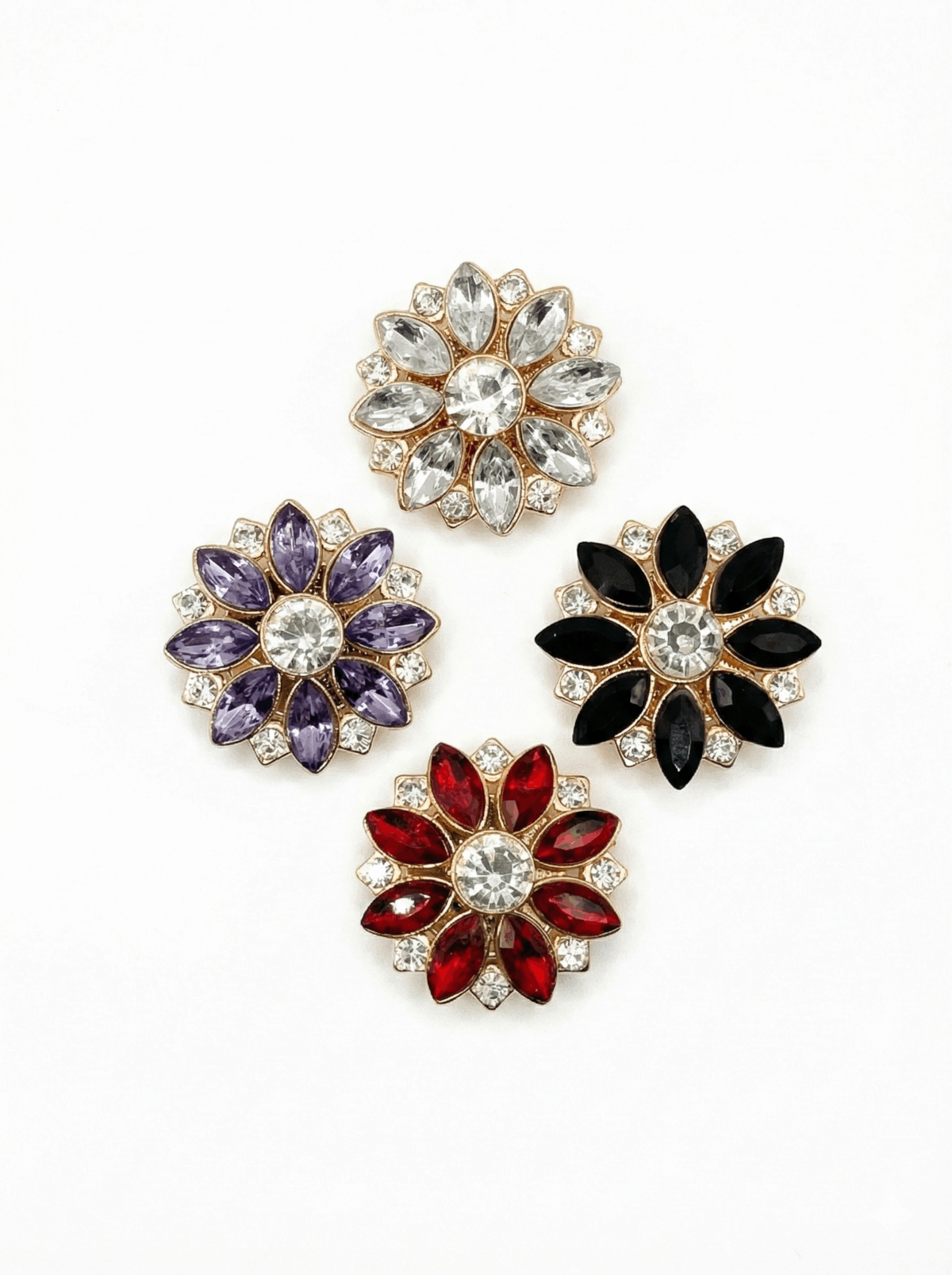 Crystal Flower Button Covers | Jewel-Tone Shirt Embellishments (2.5 cm) Brooch