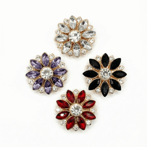 Crystal Flower Button Covers | Jewel-Tone Shirt Embellishments (2.5 cm) Brooch