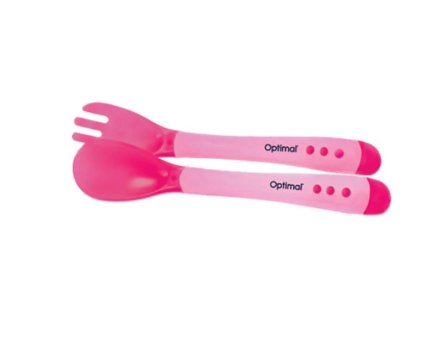 optimal pink Optimal Flexible Silicone Spoon And Fork 4m+ - Image 1