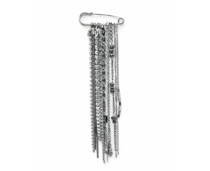 puzzle games, construction toys, educational toys, model building, creative hobbies, brain teaser, family activities, collectible decor (1) Silver Industrial Chain Safety Pin Brooch Edgy Grunge Fringe Pin - Image 1