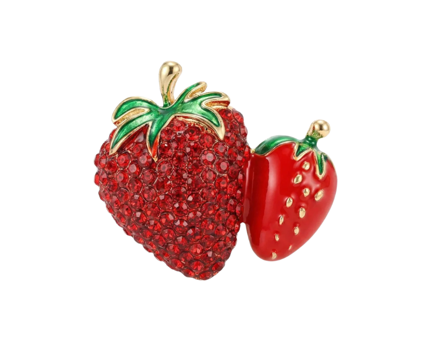 puzzle games, construction toys, educational toys, model building, creative hobbies, brain teaser, family activities, collectible decor (1) Sparkling Double Strawberry Brooch Crystal And Enamel - Image 1