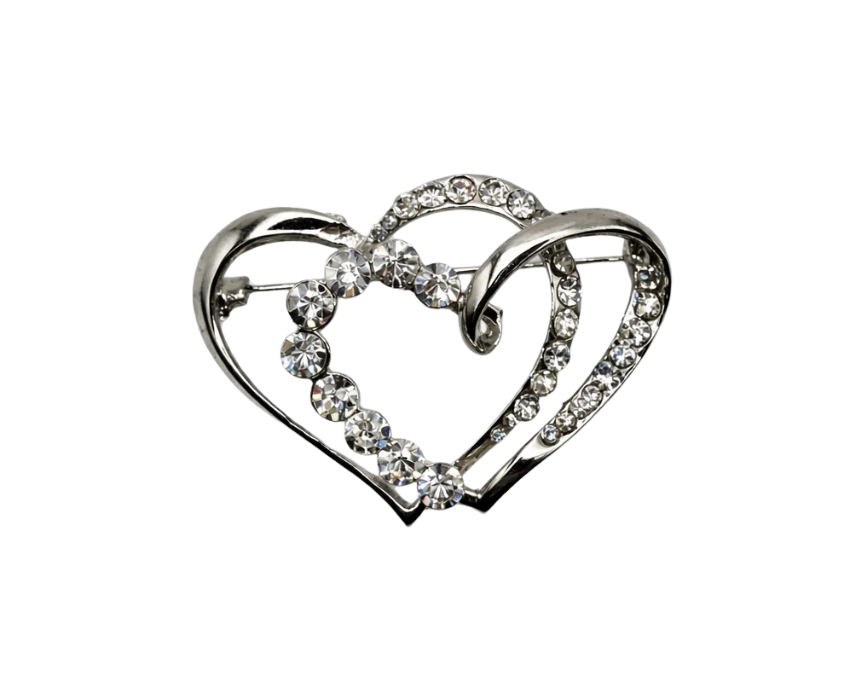 puzzle games, construction toys, educational toys, model building, creative hobbies, brain teaser, family activities, collectible decor Silver Tone Interlocking Hearts Brooch Crystal Double Heart Love Pin - Image 1