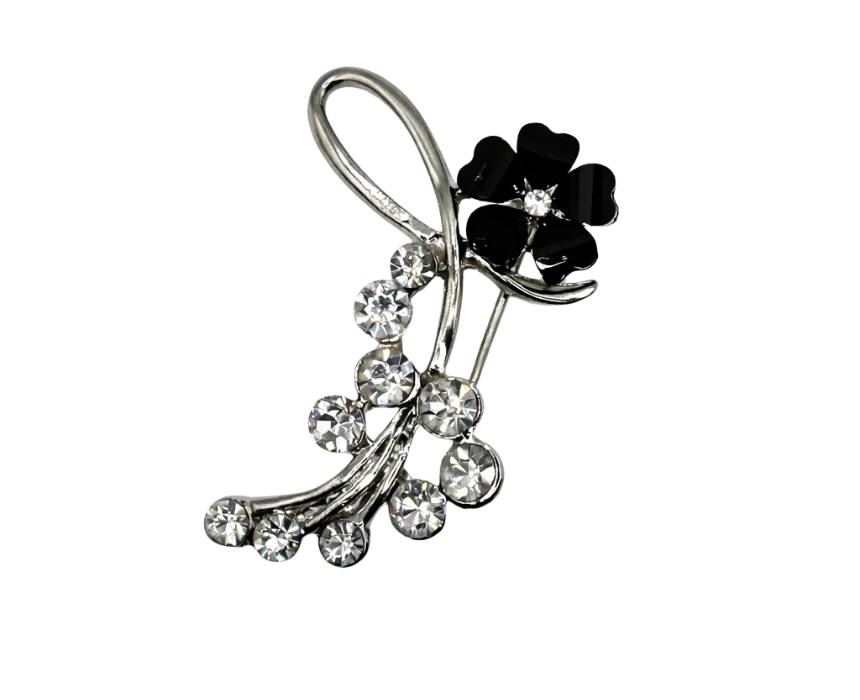 puzzle games, construction toys, educational toys, model building, creative hobbies, brain teaser, family activities, collectible decor Silver Tone Crystal Spray Brooch Black Enamel Flower Accent Pin - Image 1