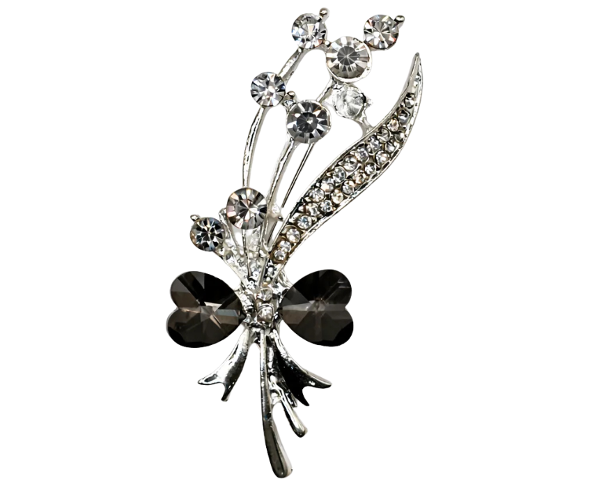 puzzle games, construction toys, educational toys, model building, creative hobbies, brain teaser, family activities, collectible decor Silver Tone Crystal Bouquet Brooch Black Heart Bow Floral Pin - Image 1