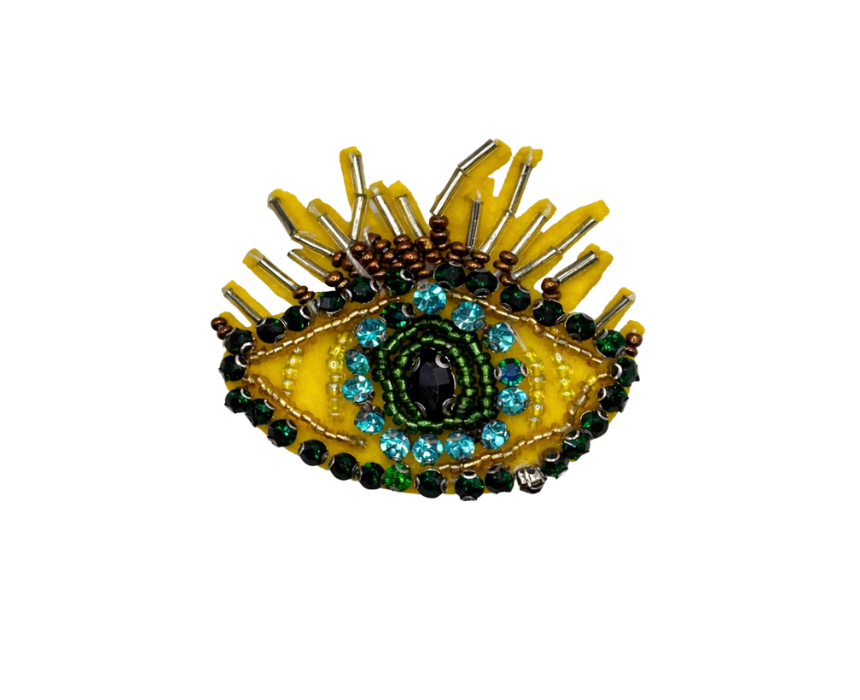 puzzle games, construction toys, educational toys, model building, creative hobbies, brain teaser, family activities, collectible decor Hand Beaded Sunshine Yellow Evil Eye Brooch Gold Lash Artisan Pin - Image 1