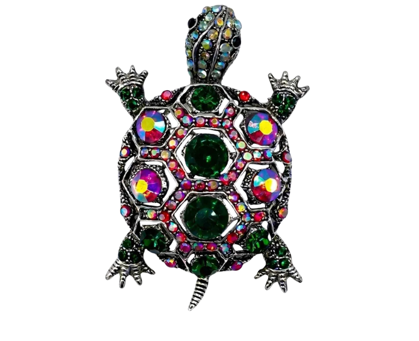 puzzle games, construction toys, educational toys, model building, creative hobbies, brain teaser, family activities, collectible decor Vintage Style Jeweled Turtle Brooch Silver Tone Crystal Tortoise Pin - Image 1