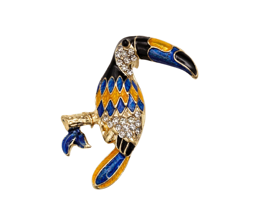 puzzle games, construction toys, educational toys, model building, creative hobbies, brain teaser, family activities, collectible decor Tropical Enamel Toucan Brooch Gold Tone Bird Pin With Crystal Accents - Image 1