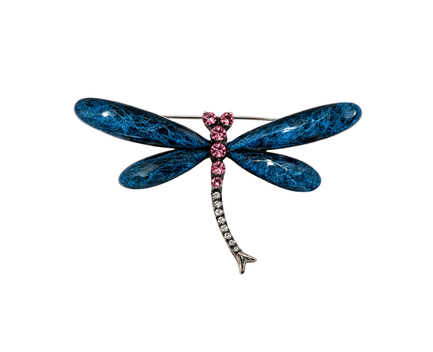 puzzle games, construction toys, educational toys, model building, creative hobbies, brain teaser, family activities, collectible decor Midnight Blue Resin Dragonfly Brooch Pink Crystal Accent Pin - Image 1