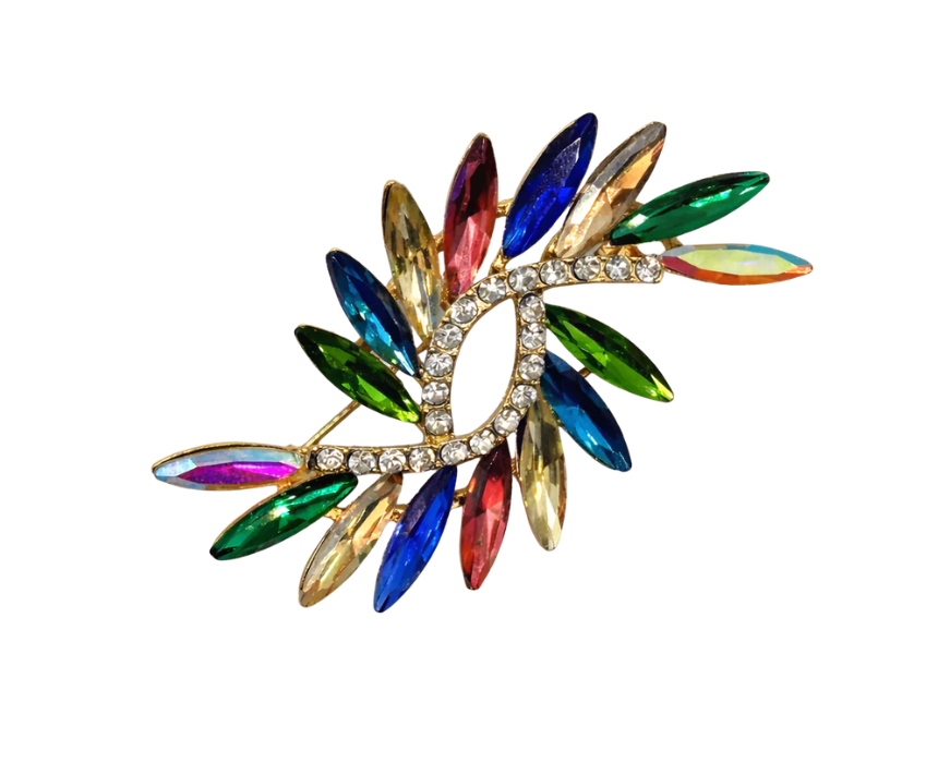 puzzle games, construction toys, educational toys, model building, creative hobbies, brain teaser, family activities, collectible decor Multi Color Marquise Crystal Spray Brooch Rainbow Leaf Pin - Image 1
