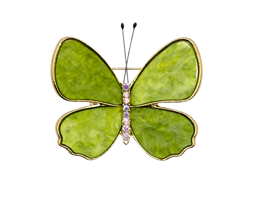 puzzle games, construction toys, educational toys, model building, creative hobbies, brain teaser, family activities, collectible decor Lime Marble Butterfly Brooch Crystal And Gold Statement Pin - Image 1