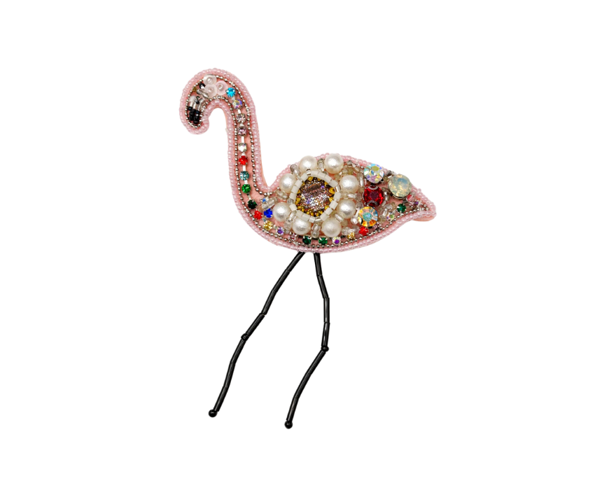 puzzle games, construction toys, educational toys, model building, creative hobbies, brain teaser, family activities, collectible decor Handmade Beaded Flamingo Brooch - Image 1