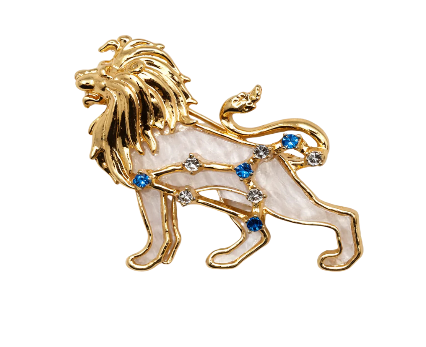 puzzle games, construction toys, educational toys, model building, creative hobbies, brain teaser, family activities, collectible decor Leo Zodiac Brooch Gold Lion Horoscope Pin With Mother Of Pearl - Image 1