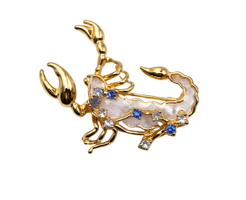 puzzle games, construction toys, educational toys, model building, creative hobbies, brain teaser, family activities, collectible decor Scorpio Zodiac Brooch Gold Scorpion Horoscope Pin With Mother Of Pearl - Image 1
