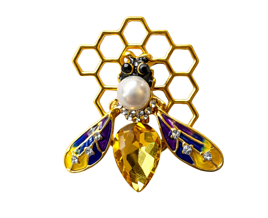puzzle games, construction toys, educational toys, model building, creative hobbies, brain teaser, family activities, collectible decor Enamel Bee On Honeycomb Brooch Gold Pearl And Crystal Insect Pin - Image 1