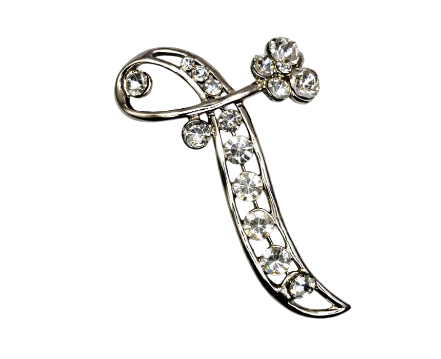 puzzle games, construction toys, educational toys, model building, creative hobbies, brain teaser, family activities, collectible decor Silver Tone Crystal Ribbon Curve Brooch Modern Abstract Stem Pin - Image 1