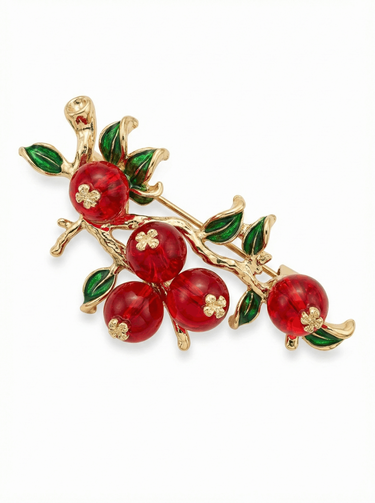 translucent-red-berry-branch-brooch-gold-tone-1 Translucent Red Berry Branch Brooch – Gold Tone