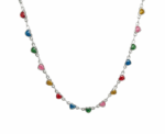 Silver Colorful Heart Shaped Stones Necklace - Image 