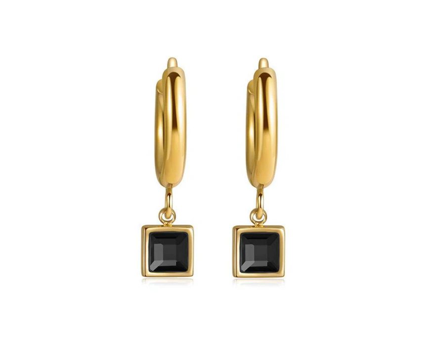 1 Square Stone Huggies Earrings - Image 1