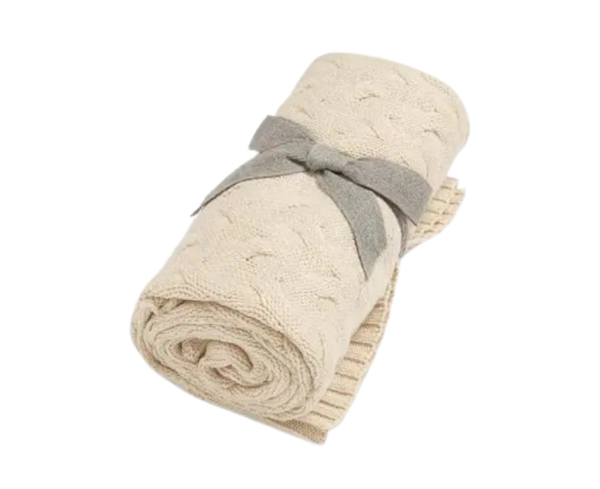 175 Cable Knit Cream Baby Blanket - Image 1