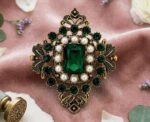 Emerald Crystal Brooch Pin - Image 