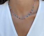 Silver Colorful Heart Shaped Stones Necklace - Image 