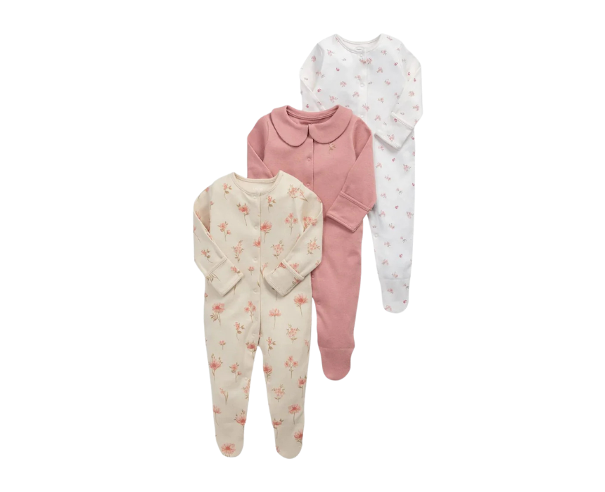 21 Baby Dusky Floral Sleepsuits 3-Pack - Image 1