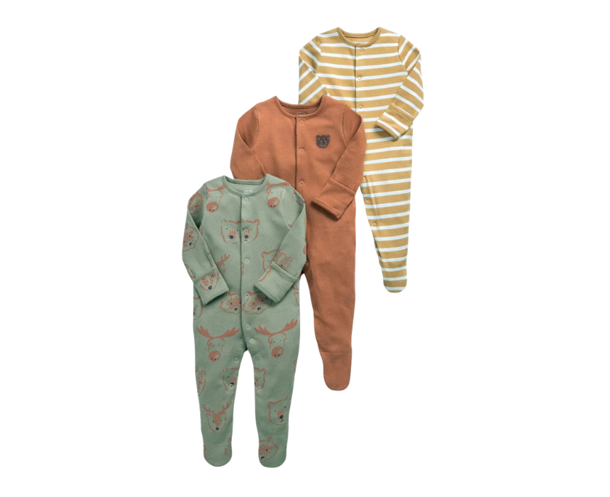 21 Baby Boys Woodland Animal Sleepsuits - Image 1