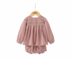 Baby Smock Velvet Dress and Bloomers Set - Image 