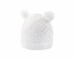Baby Rib Knit Hat with Pom Poms White - Image 