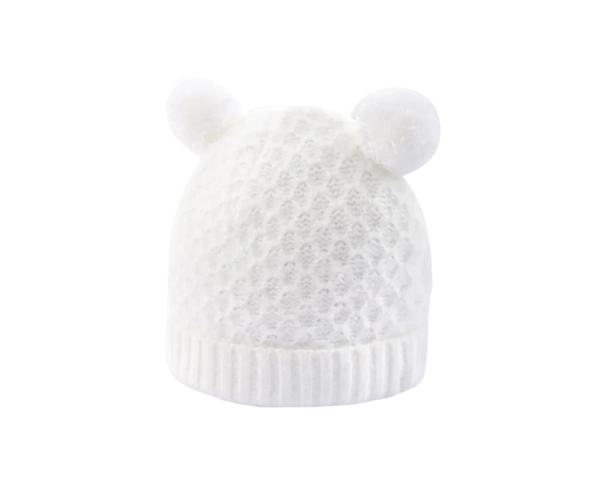 39 Baby Rib Knit Hat with Pom Poms White - Image 1