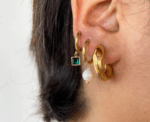 Square Stone Huggies Earrings - Image 