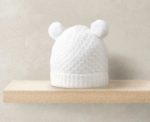Baby Rib Knit Hat with Pom Poms White - Image 
