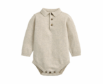 Baby Oatmeal Knit Polo Bodysuit and Bottoms Set - Image 