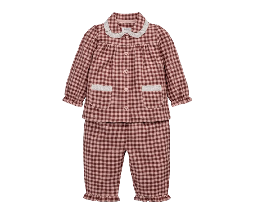 51 Baby Gingham Pyjamas in Burgundy - Image 1
