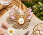 Pearl Crystal Bow Brooch - Image 