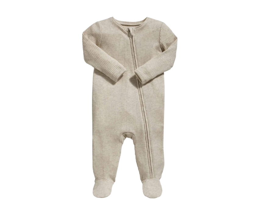 79 Baby Organic Cotton Ribbed Sleepsuit Oatmeal - Image 1