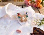 Pearl Crystal Bow Brooch - Image 