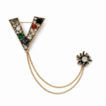 V Crystal Chatelaine Brooch