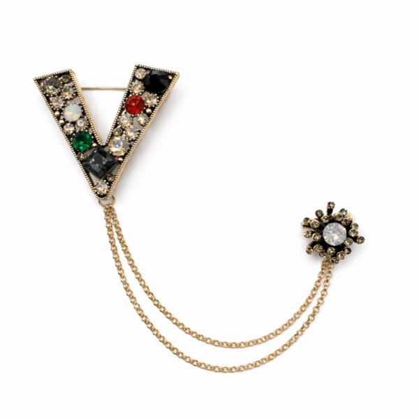 V Crystal Chatelaine Brooch