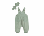 Baby Girls Woven Dungarees with Headband in Green - Image 
