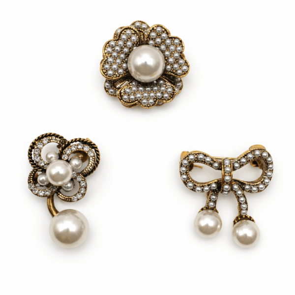 Pearl Elegance Brooch Set – 3 Pieces