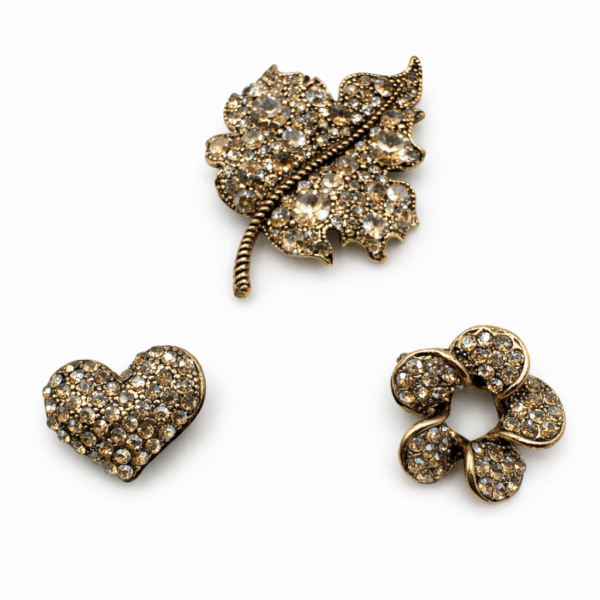 Golden Crystal Brooch Set – 3 Pieces
