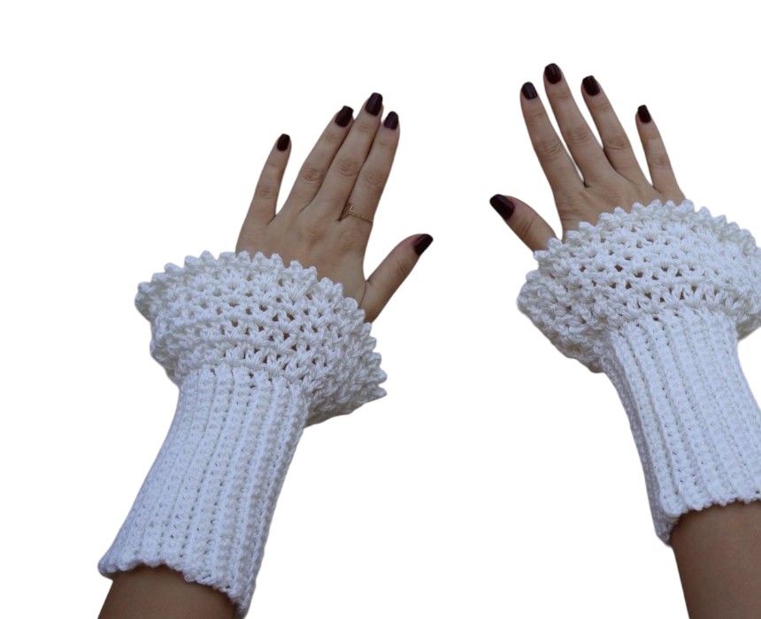 IMG-20251214-WA0009 White Soft Crochet Cotton Wrist Warmers - Image 1