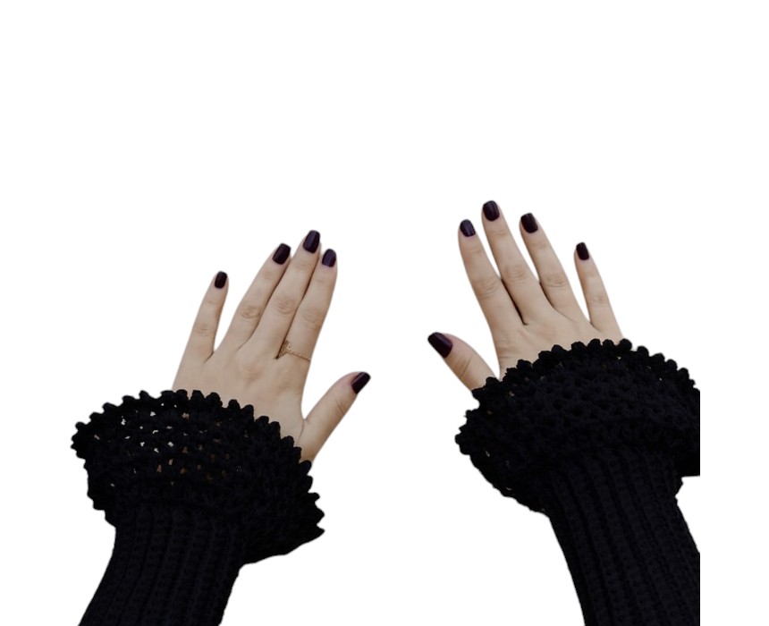 file_0000000077d471f4bd00dfd1f376dcd7 Black Soft Crochet Cotton Wrist Warmers - Image 1