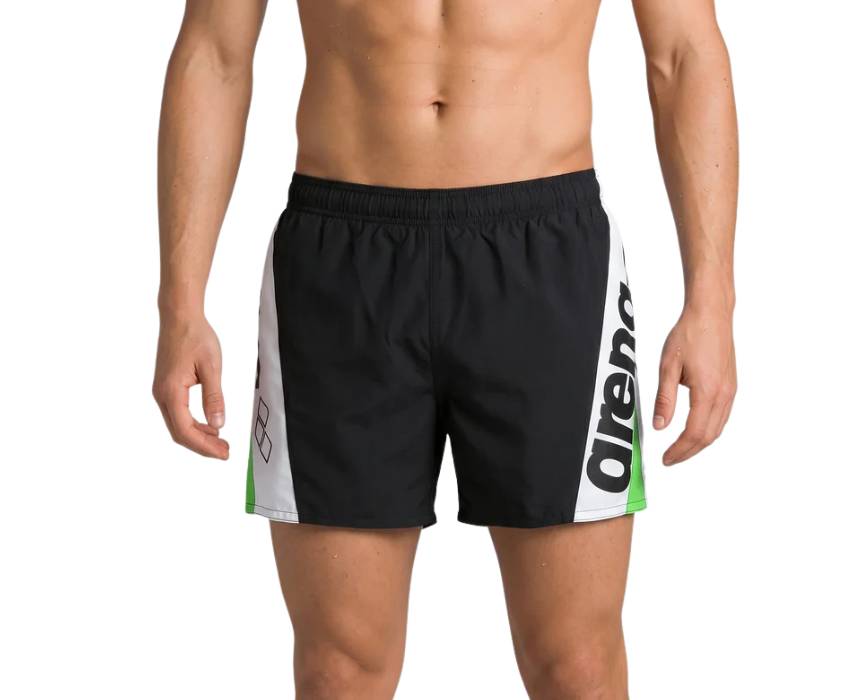 1 Arena Men Beachwear Fundamentals Logo Print Short Black White - Image 1