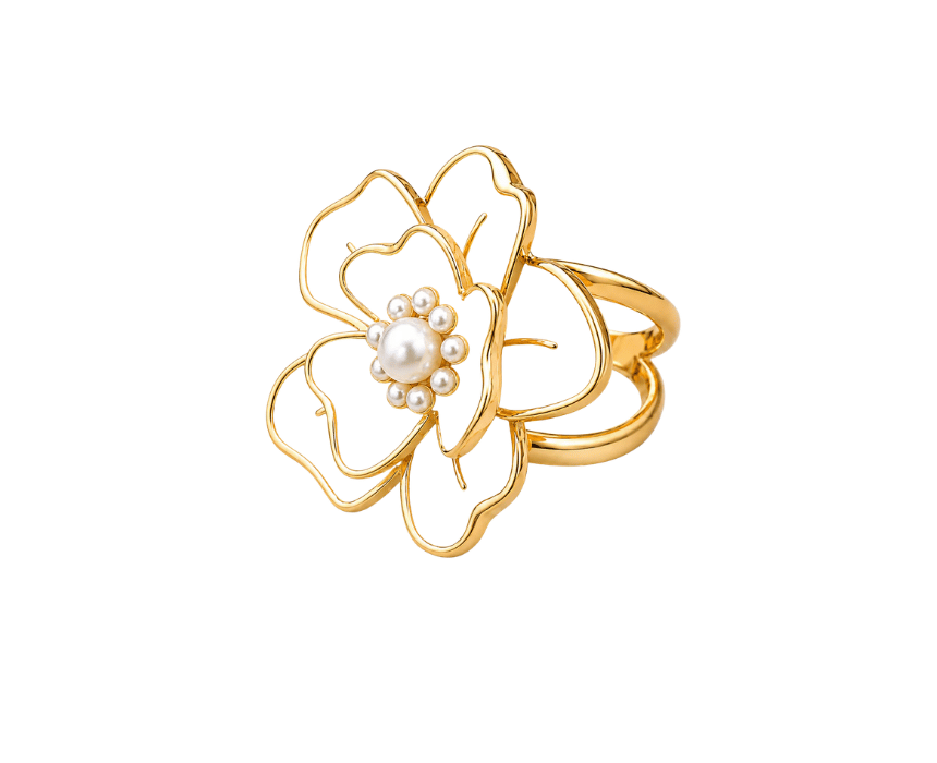 1 Women Pearl Flower Scarf Ring - Image 1