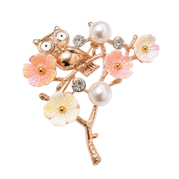 Pearl Owl Blossom Brooch