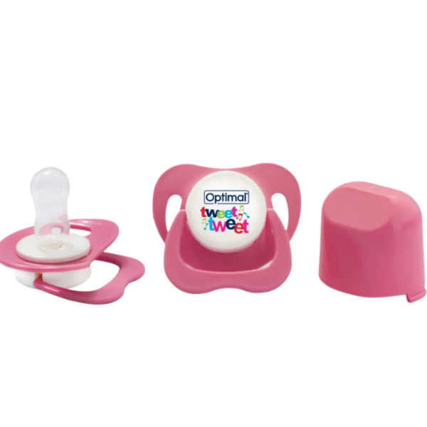 Optimal Round Nipple Silicone Pacifier Pink Stars And Bubbles